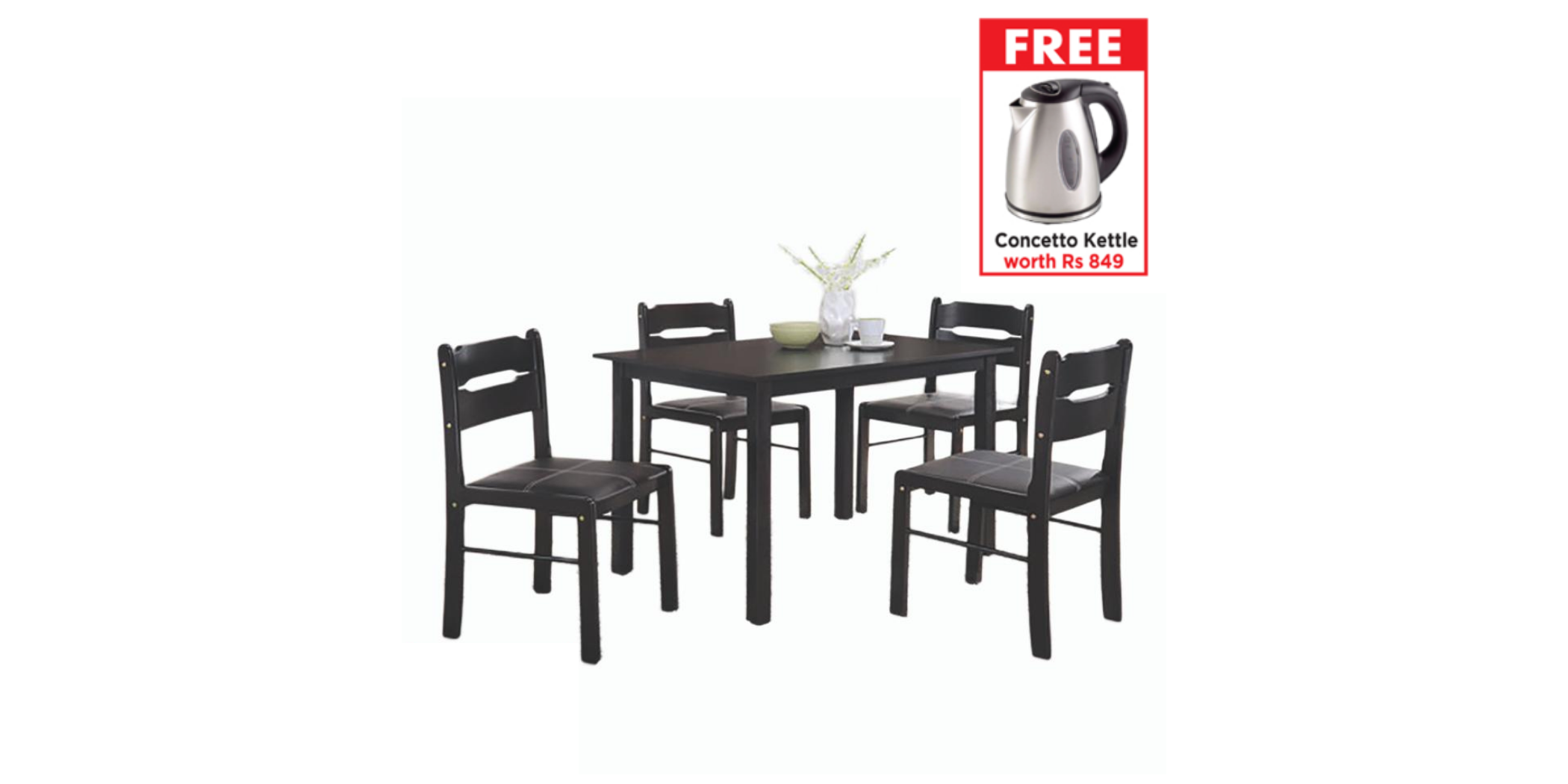 Venice Table and 4 Chairs Rubberwood & Free Concetto CK-206 1.7L Kettle