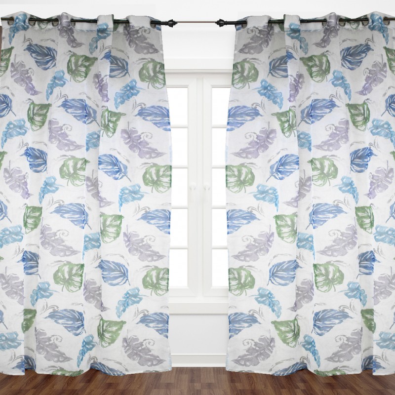 Flowery Curtain Blue Leaves 1.40x2.30 - E1-E5 E 25