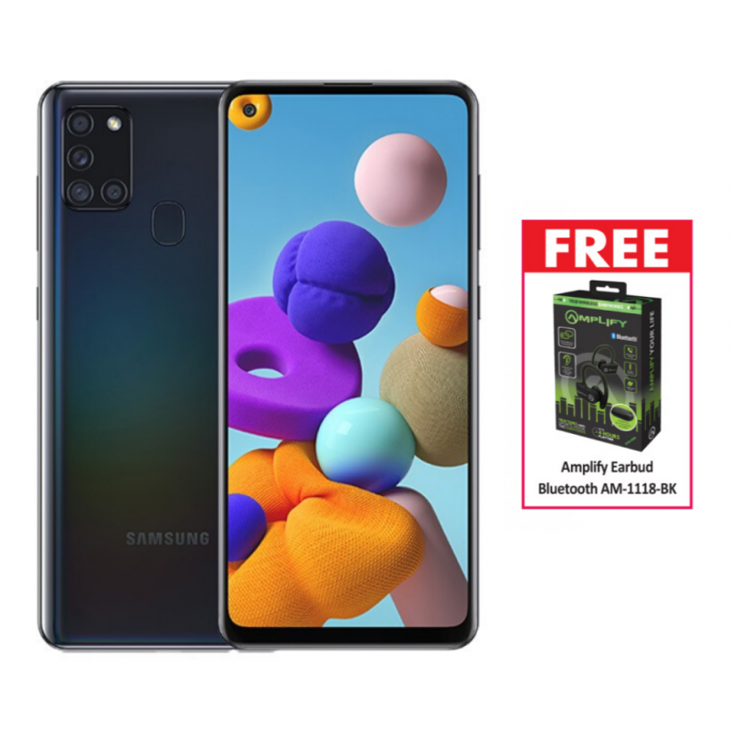 Samsung Galaxy A21S Black Free Volkano Amplify Earbud- Bluetooth