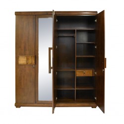 Saria Wardrobe 4 Doors Brown Rubberwood