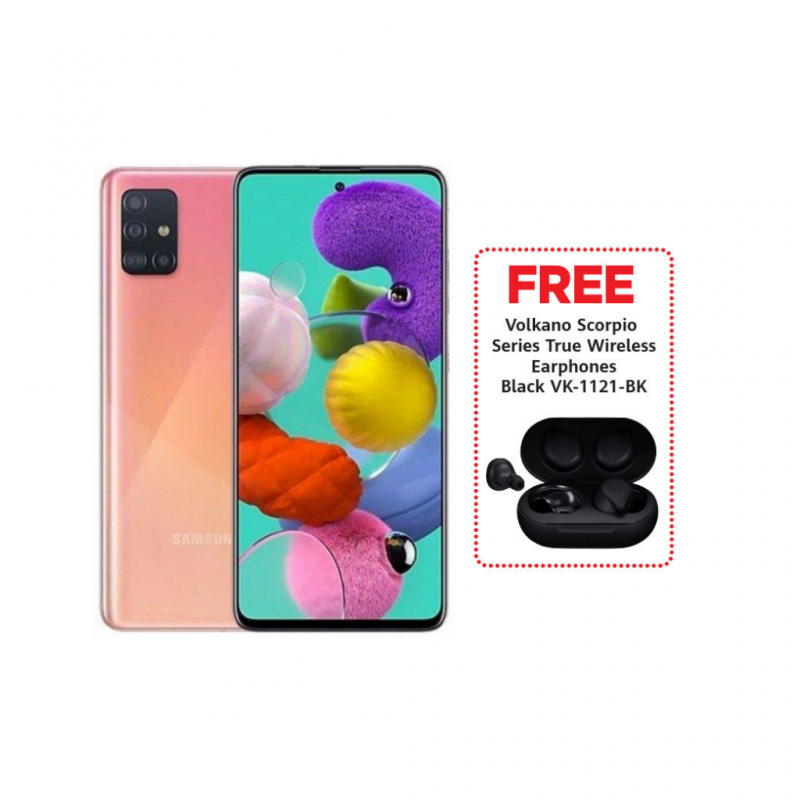 Samsung Galaxy A51 Pink & Free Volkano Scorpio Series True Wireless Earphones - Black VK-1121-BK