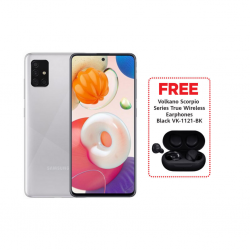 Samsung Galaxy A51 Silver & Free Volkano Scorpio Series True Wireless Earphones - Black VK-1121-BK