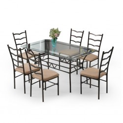 Princy Table and 6 Chairs Metal and Glass