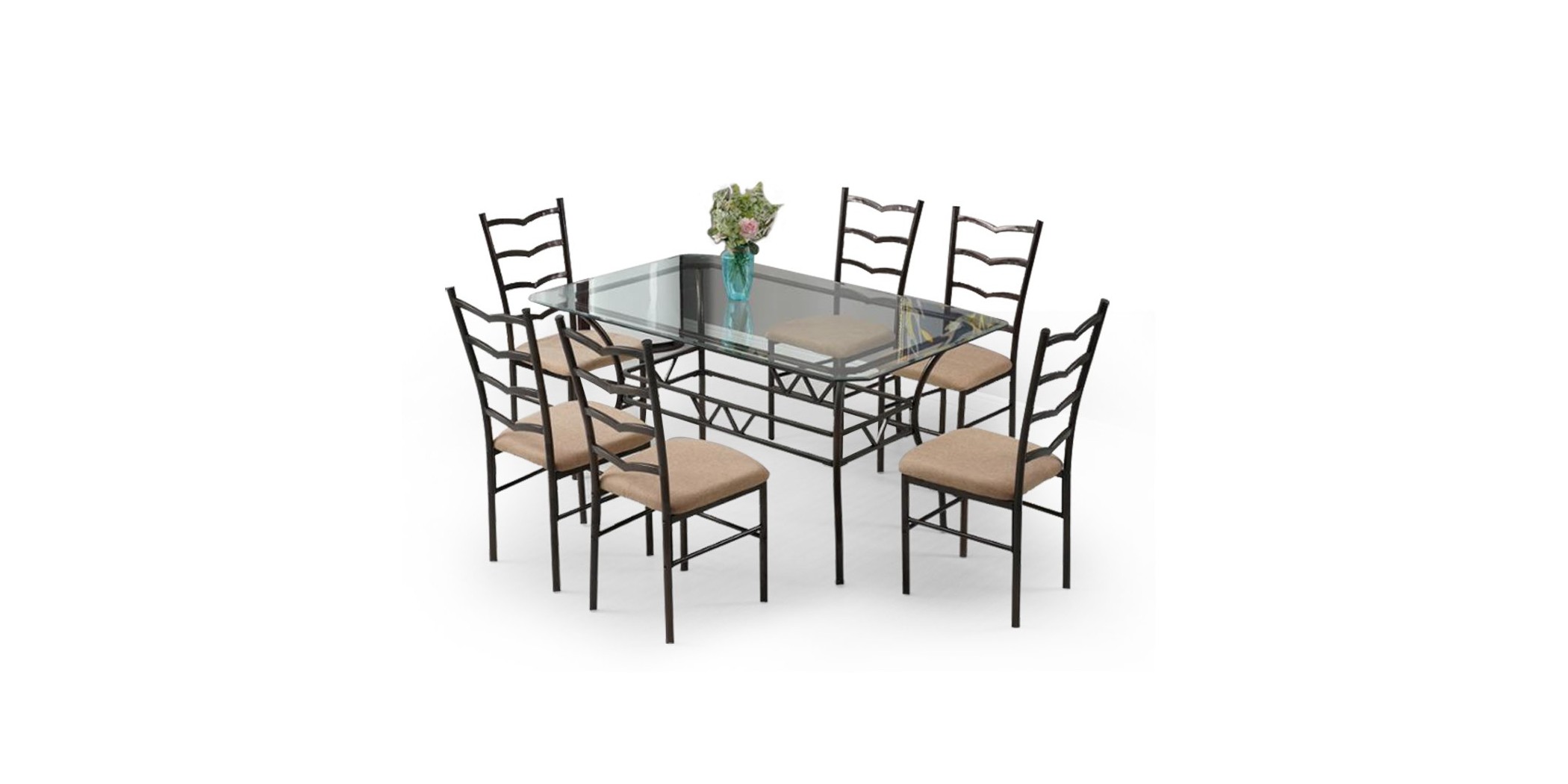 Princy Table and 6 Chairs Metal and Glass