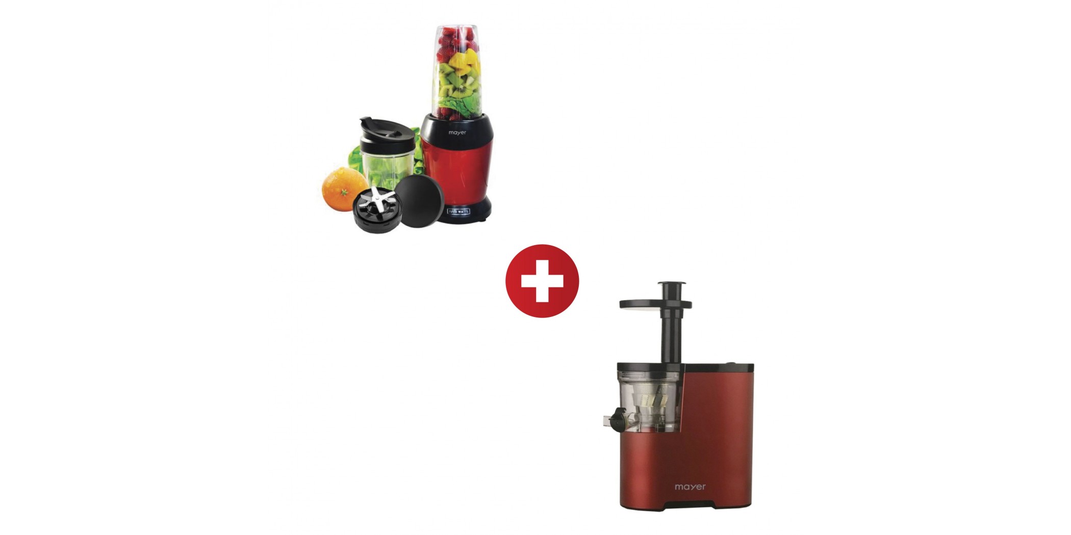 Mayer MMNB1000 1000W Nutri Blender + Mayer MMSJ130 Red Slow Juicer