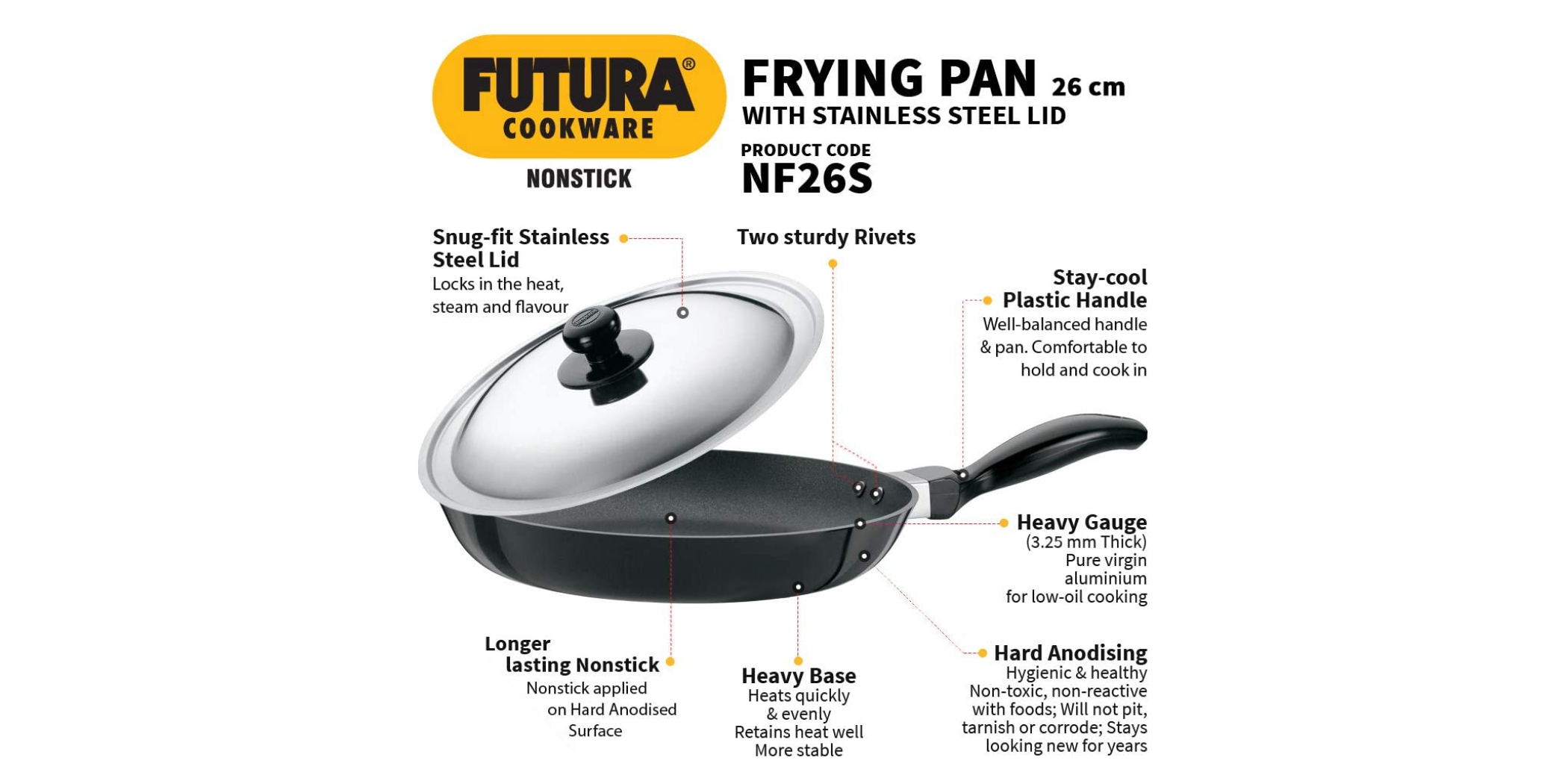 Futura Q21 26cm Non Stick Frying Pan with Lid