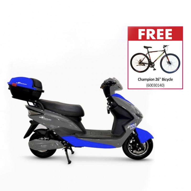 Speedway E7 Grey/Blue 2000 Watt Electric Bike & Free Champion 26" Bicycle