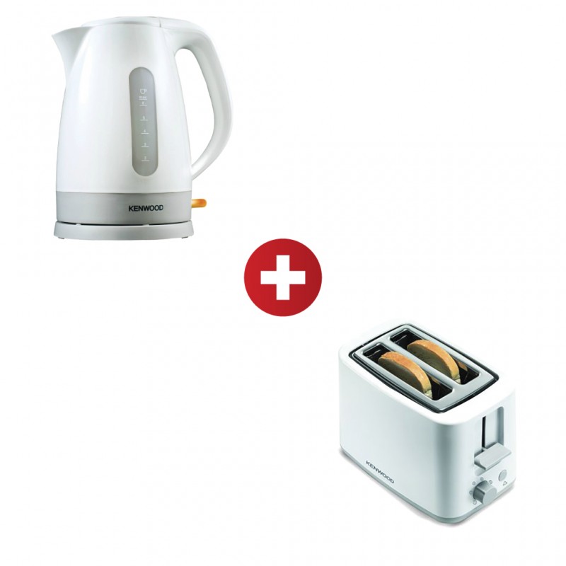 Kenwood JKP280 1.6L WH Kettle + Kenwood TCP01 Plastic WH 2 Slice Toaster