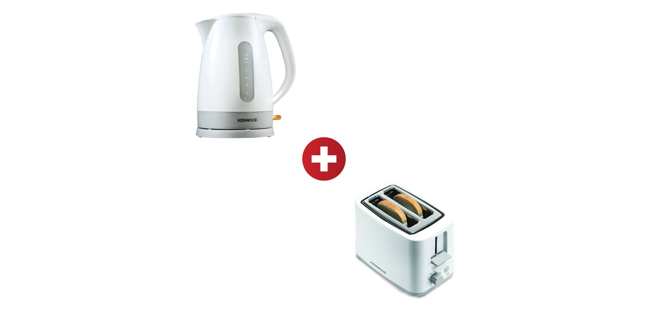 Kenwood JKP280 1.6L WH Kettle + Kenwood TCP01 Plastic WH 2 Slice Toaster