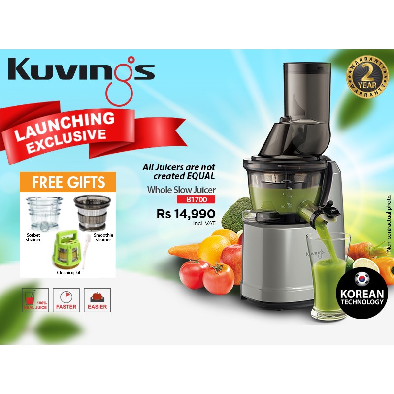 Kuvings B1700 Dark Silver Whole Slow Juicer 2YW "O" + FREE Kuvings Ice sorbet Strainer & Kuvings Smoothie Strainer