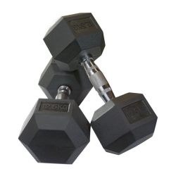 Black Rubber Hex Dumbbell Set 12.5kg