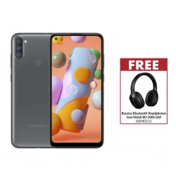 Samsung Galaxy A11 Black & Free Volkano Bounce Bluetooth Headphones - Gun Metal BO-2005-GM