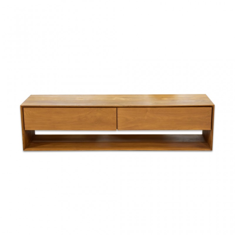 Sandy Low TV Cabinet In Teak With 2 Drawers
