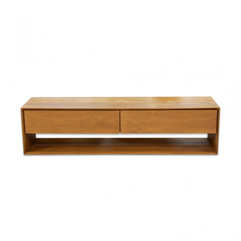 Sandy Low TV Cabinet In Teak With 2 Drawers Sandy Low TV Cabinet In Teak With 2 Drawers