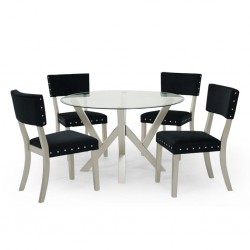 Daria Table Round & 4 Chairs Rubberwood