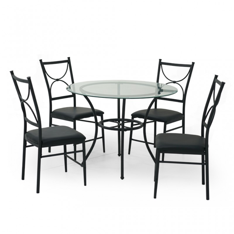Jace Table and 4 Chairs Metal and Glass Jace Table and 4 Chairs Metal and Glass