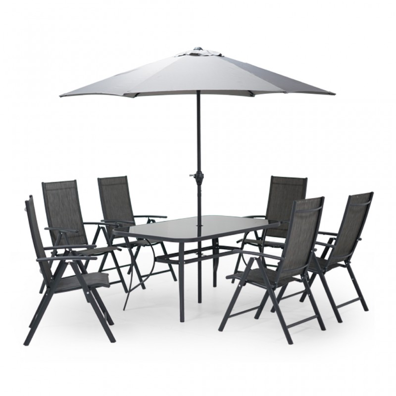 Rosso Table and 6 Chairs + Steel Umbrella