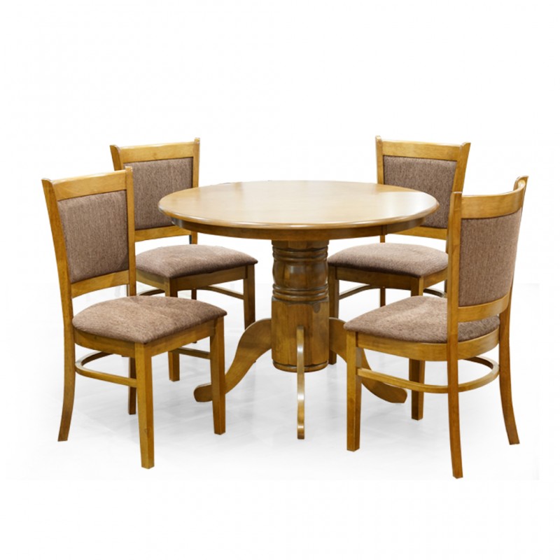 Carlo Table and 4 Chairs Brown Rubberwood