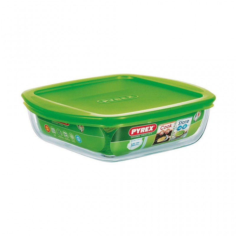 Pyrex COOK AND STORE 1L Square Dish With Plastic Lid 20x17x5.5 "O" Pyrex COOK AND STORE 1L Square Dish With Plastic Lid 20x17x5.5 "O"