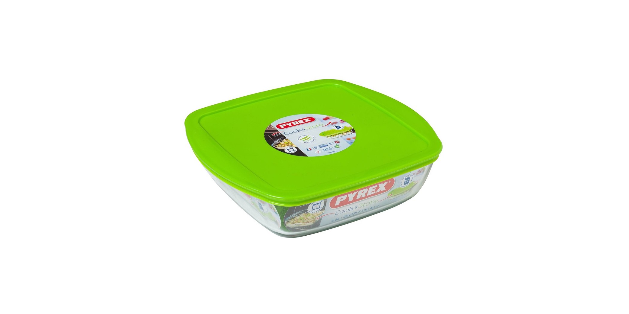 Pyrex COOK AND STORE 2.2L Square Dish With Plastic Lid 25x22x7 ...