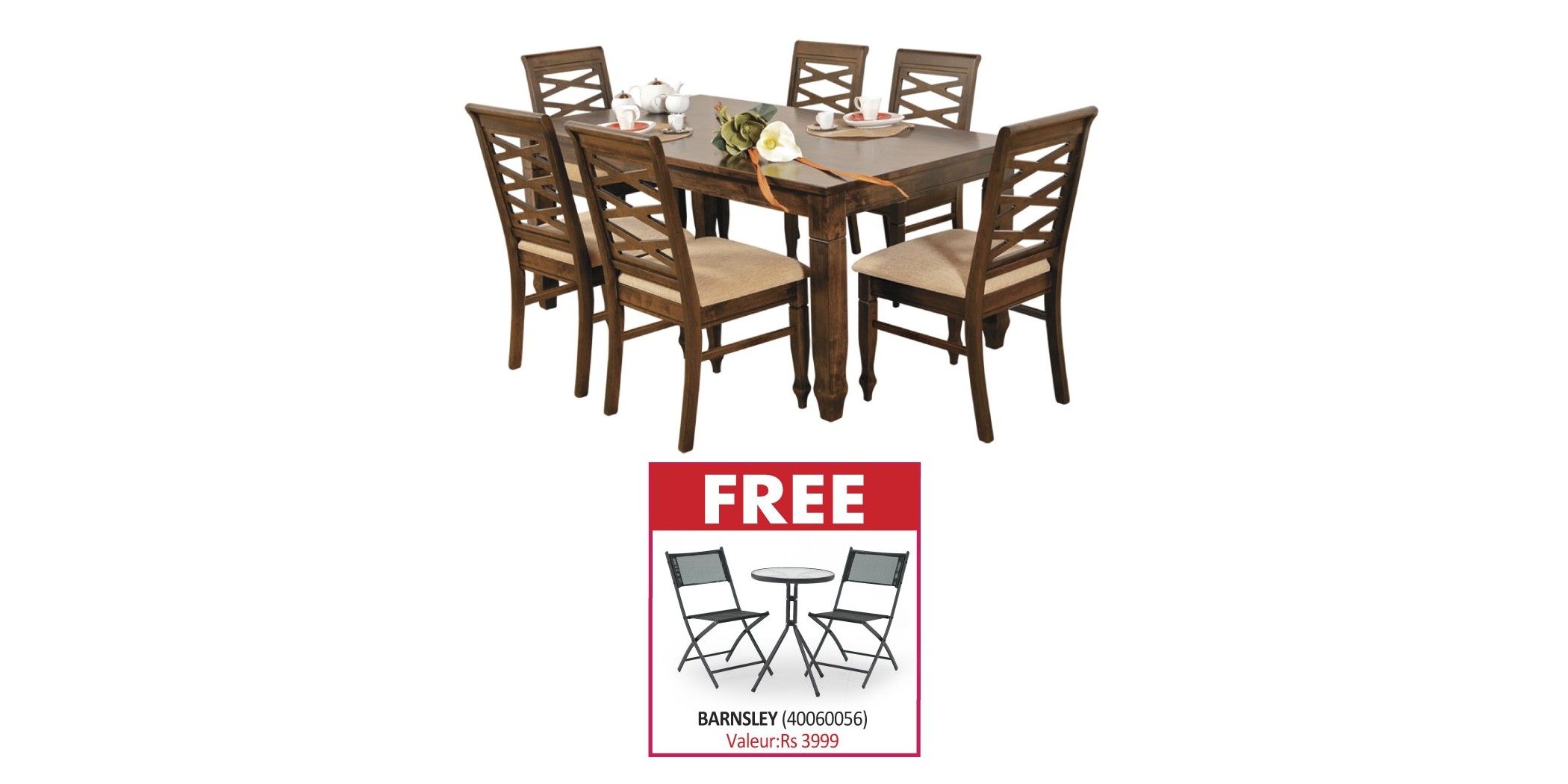 Nairobi Table and 6 Chairs Rubberwood & Free Barnsley Table and 2