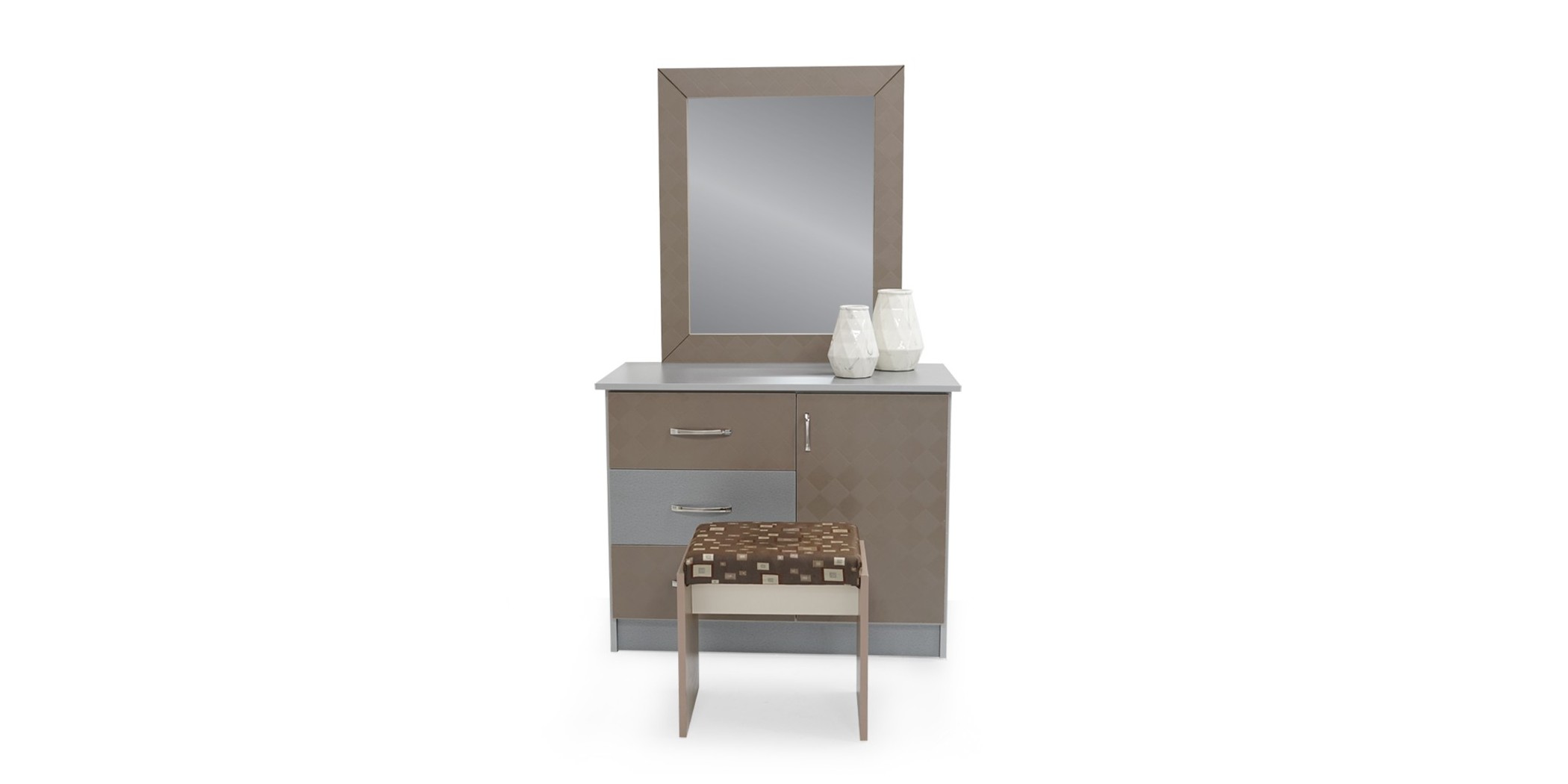 Malone Dressing Table+Pouf MDF Grey & Cappucino Malone Dressing Table+Pouf MDF Grey & Cappucino