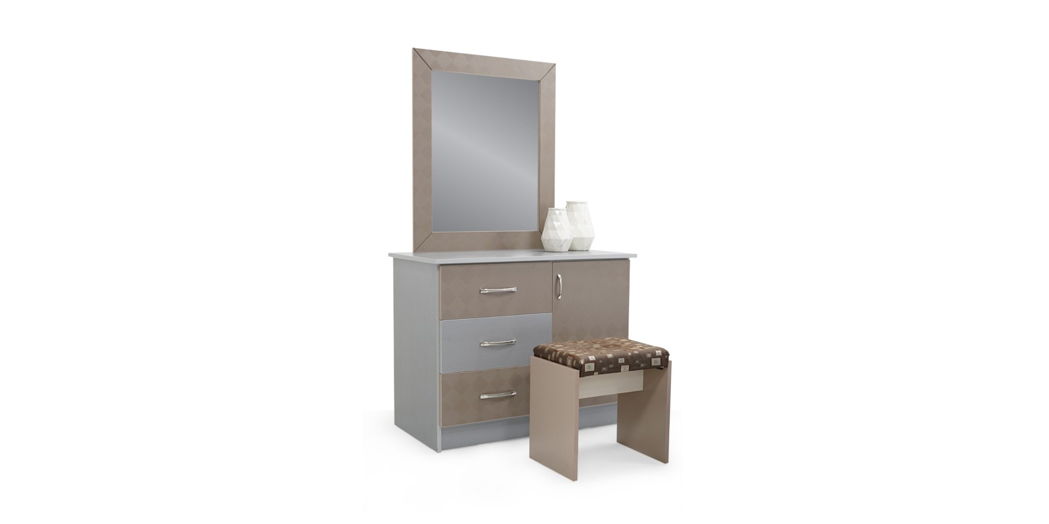 Malone Dressing Table+Pouf MDF Grey & Cappucino