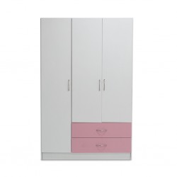 Alpha Warbrobe 3 Doors MDF White & Pink