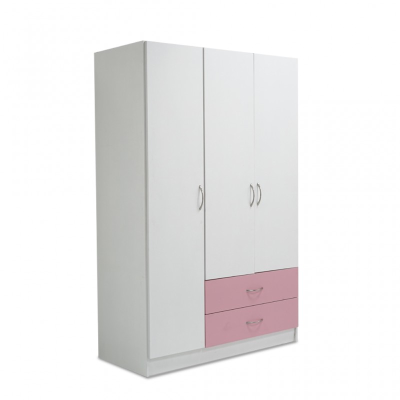 Alpha Warbrobe 3 Doors MDF White & Pink