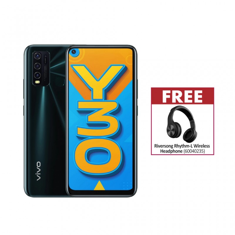 Vivo Y30s Emerald Black & Free Riversong Rhythm-L Wireless Headphone