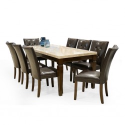 Bliss Table and 8 Chairs Marble Top & PU Chairs
