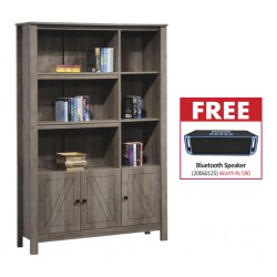 Loas Bookshelf 3 Doors+6 Tiers Rustic Oak & Free Bluetooth Speaker BT-A2DP