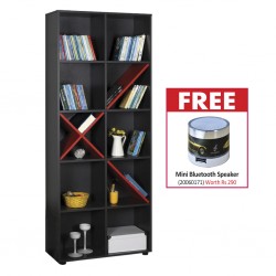 Gaming Bookcase W/10 Shelves Anthracite & Red & Free Mini Bluetooth Speaker with Light 50CM