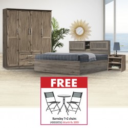 Maia Bedroom Set 150x190cm Safari Oak & Free Barnsley Table and 2 Chairs S.Steel Dark Grey