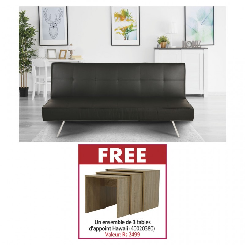Felix Sofa Bed Black PU & Free Auburn Set of 3 Side Tables Sonoma Color