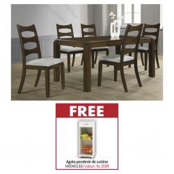Titus Table and 6 Chairs Antique Nyatuh Rubberwood & Free Agata Fruit Cabinet White Particle Board W/1 Drw