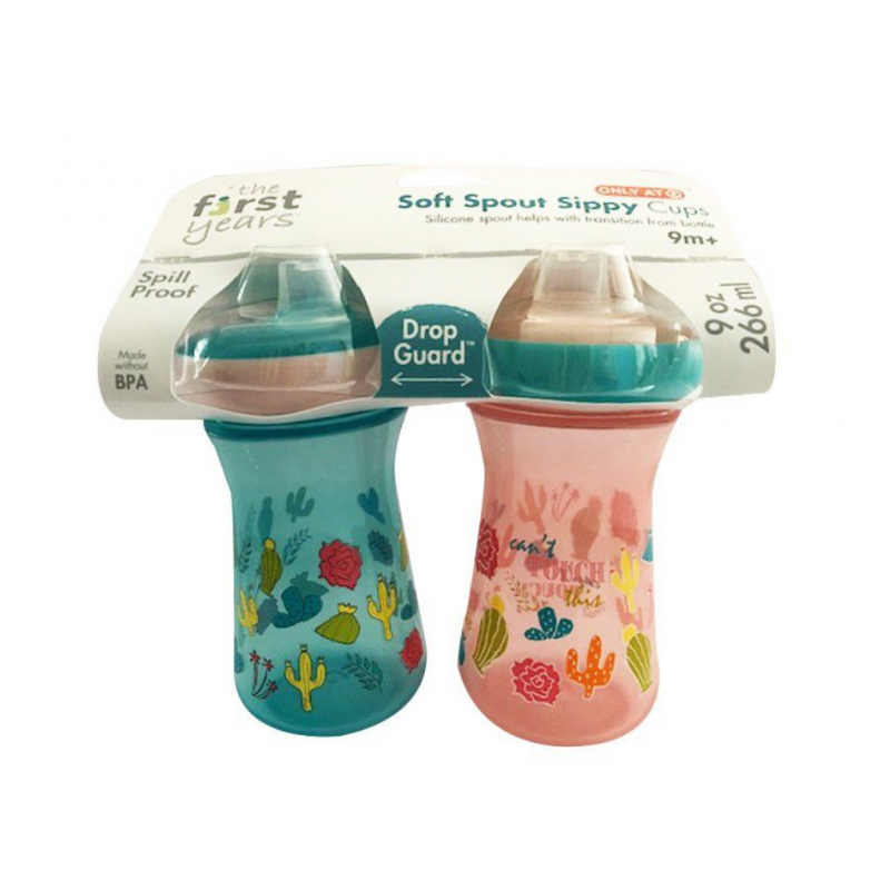 First Years Soft Spout 9Oz Sippy Cup 2Pk-Blue/Pink First Years Soft Spout 9Oz Sippy Cup 2Pk-Blue/Pink