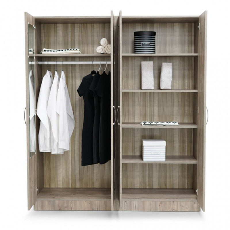 Dublin Wardrobe 4 Doors MDF Natural Grey Pine
