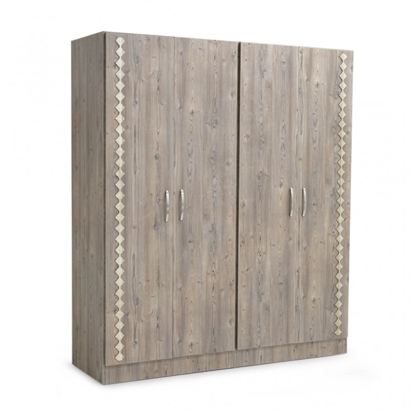Dublin Wardrobe 4 Doors MDF Natural Grey Pine