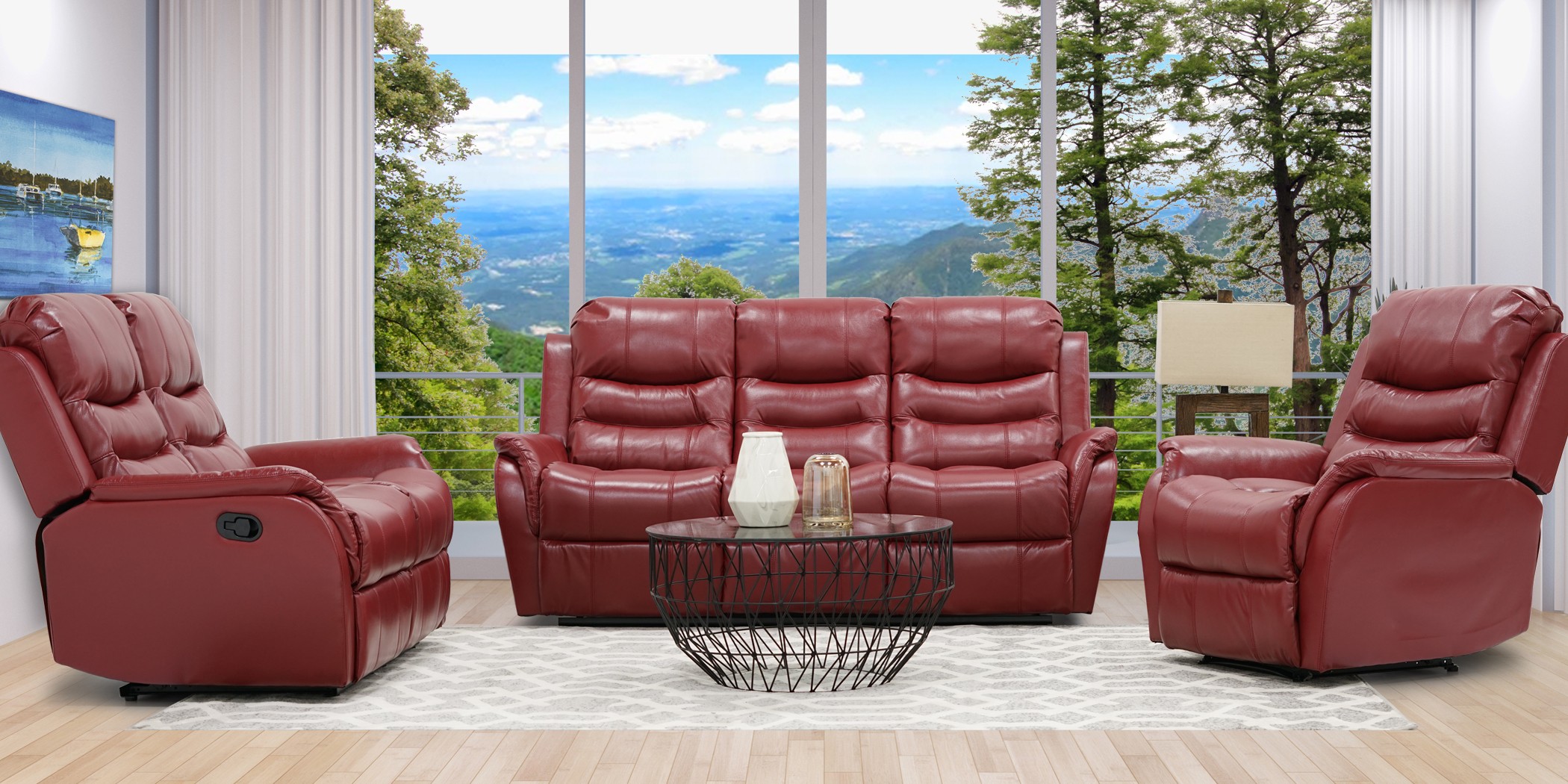 Arden Sofa 3+2+1 Red Leather/PVC