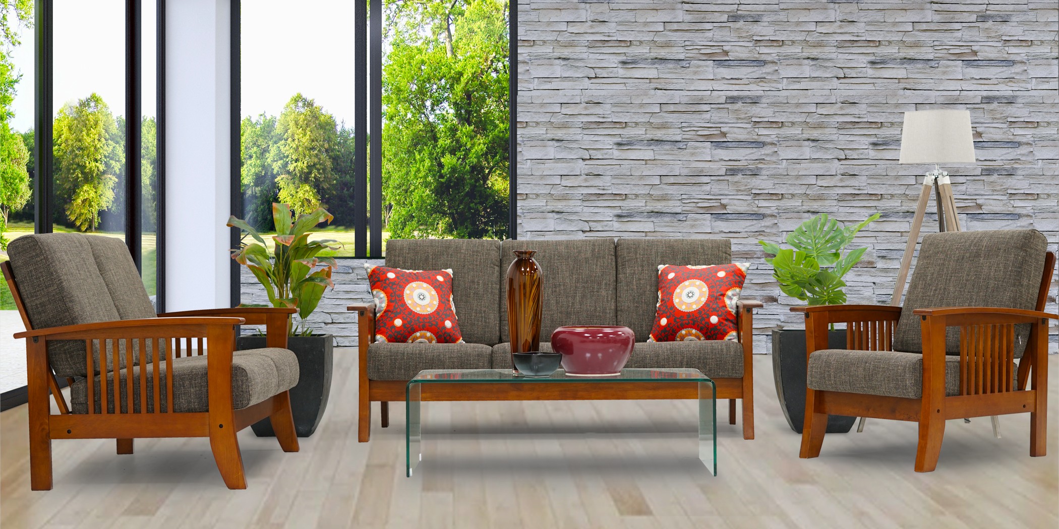 Jenna Sofa 3+2+1 Rubberwood Frame