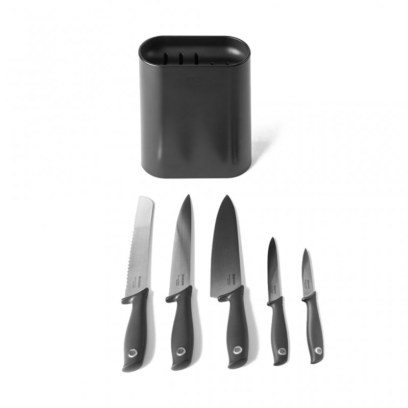 Brabantia 123061 TASTY+ Dark Grey Knife Block + Knives 5YW "O"