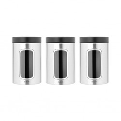 Brabantia 335341 1.4L Matt Steel Fingerprint Proof Window Canister Set 10YW "O"