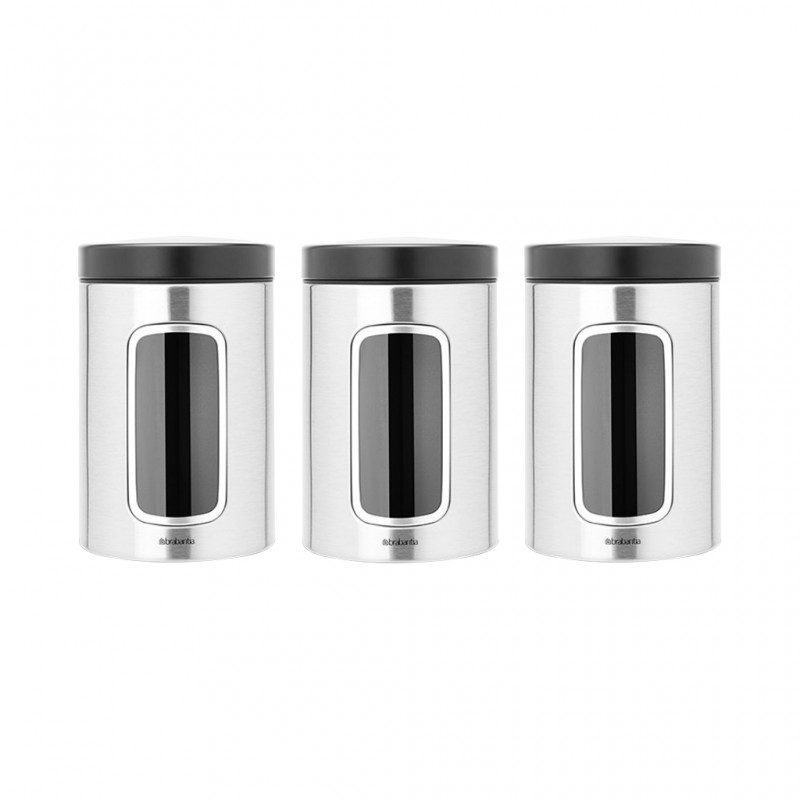 Brabantia 335341 1.4L Matt Steel Fingerprint Proof Window Canister Set 10YW "O" Brabantia 335341 1.4L Matt Steel Fingerprint Proof Window Canister Set 10YW "O"