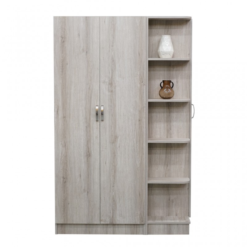 Azell 3 Door Wardrobe With Open Shelf & Mirror MDF With Shoerack