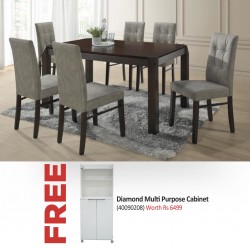 Bonia Table+6 chairs Dark Walnut Rubberwood & Free Diamond Multi-Purpose Mobile Shelf