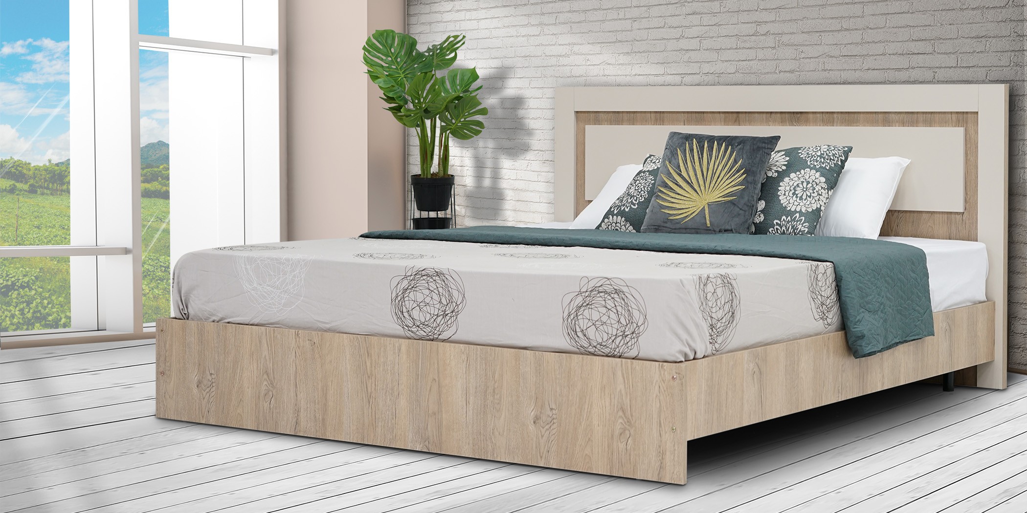 Portobello Bed 180x200 cm Beige & Oak