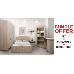 Danica Bed 107x190cm + Wardrobe 3 Doors + Danica Office Desk MDF Melamine Linen