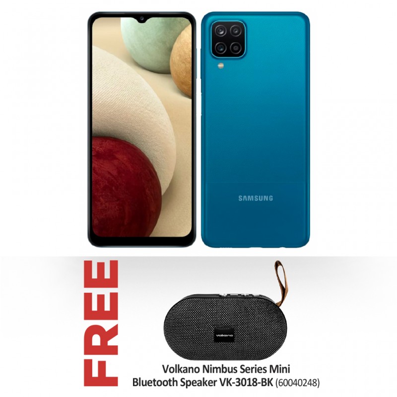 Samsung Galaxy A12 Blue & Free Volkano Nimbus Series Mini Bluetooth Speaker VK-3018-BK