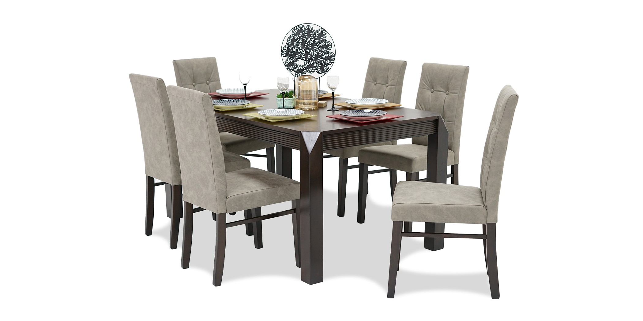 Bonia Table+6 chairs Dark Walnut Rubberwood